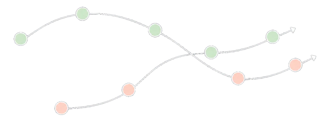 Deux agents aux trajectoires croisées illustrant une interaction multi-agents